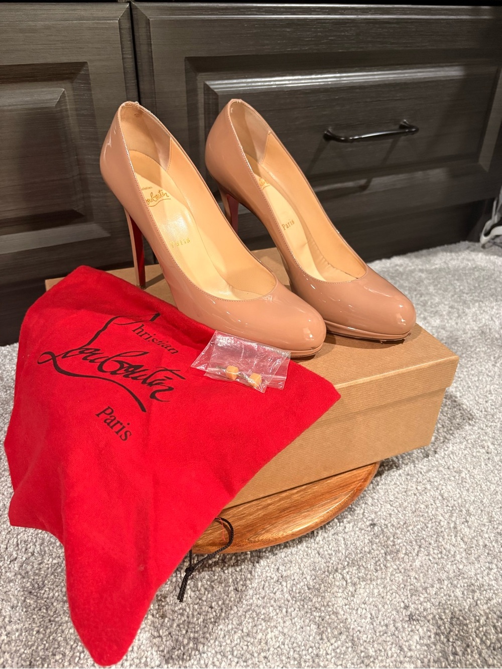Christian Louboutin Nude Patent Leather Pumps - Classic Red Sole